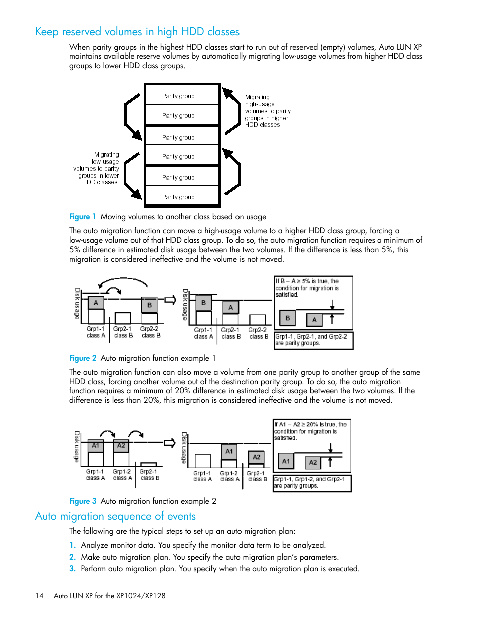 Keep reserved volumes in high hdd classes, Auto migration sequence of events | HP XP Auto LUN Software User Manual | Page 14 / 56