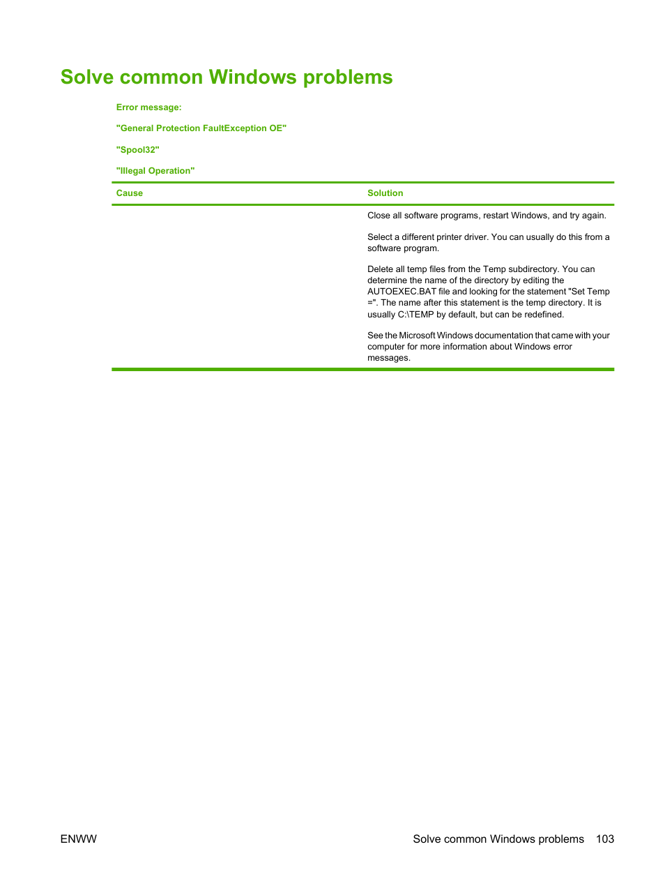 Solve common windows problems | HP LaserJet P2035 User Manual | Page 113 / 148