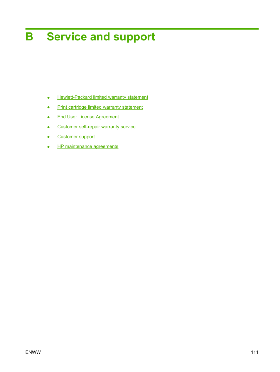 Service and support, Appendix b service and support, Bservice and support | HP LaserJet P2035 User Manual | Page 121 / 148