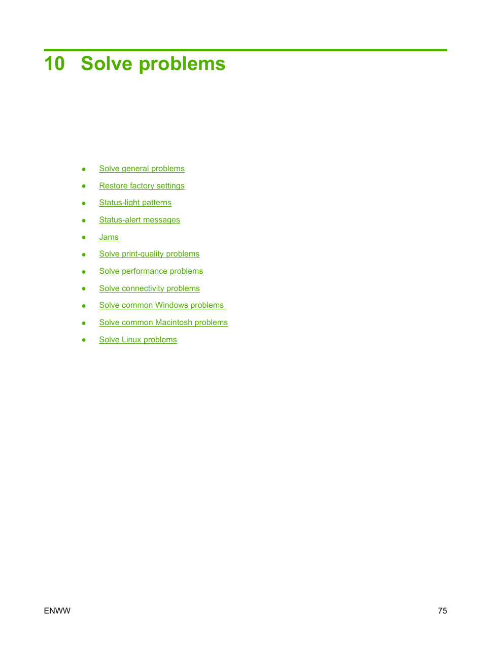Solve problems, 10 solve problems | HP LaserJet P2035 User Manual | Page 85 / 148