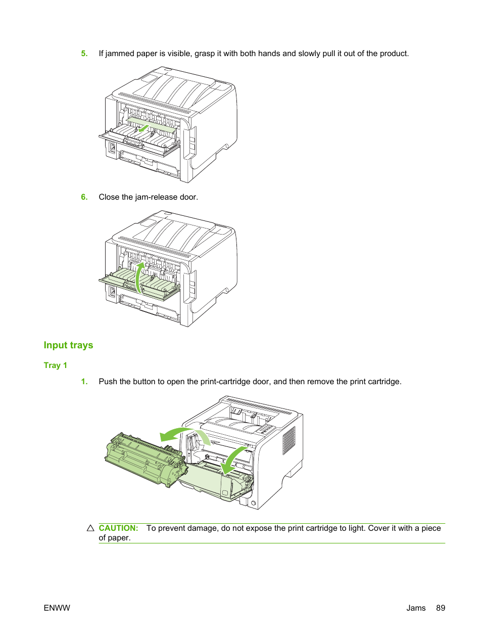 Input trays, Tray 1 | HP LaserJet P2035 User Manual | Page 99 / 148