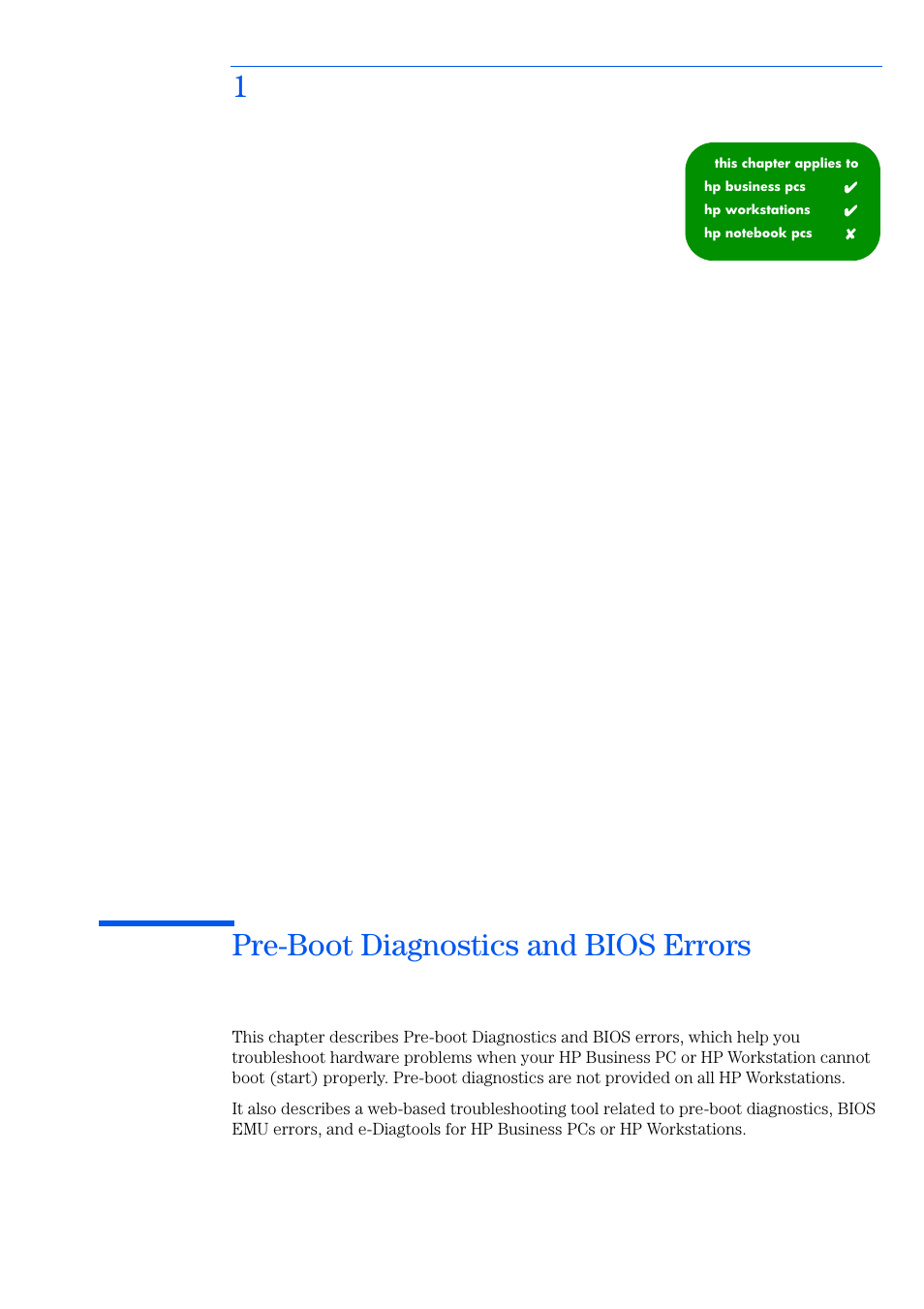 1 pre-boot diagnostics and bios errors, 1pre-boot diagnostics and bios errors | HP e-PC c10s10 User Manual | Page 11 / 82