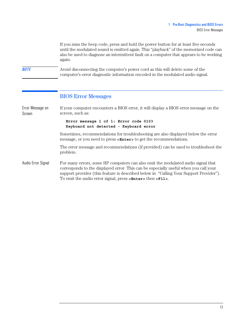 Bios error messages | HP e-PC c10s10 User Manual | Page 13 / 82