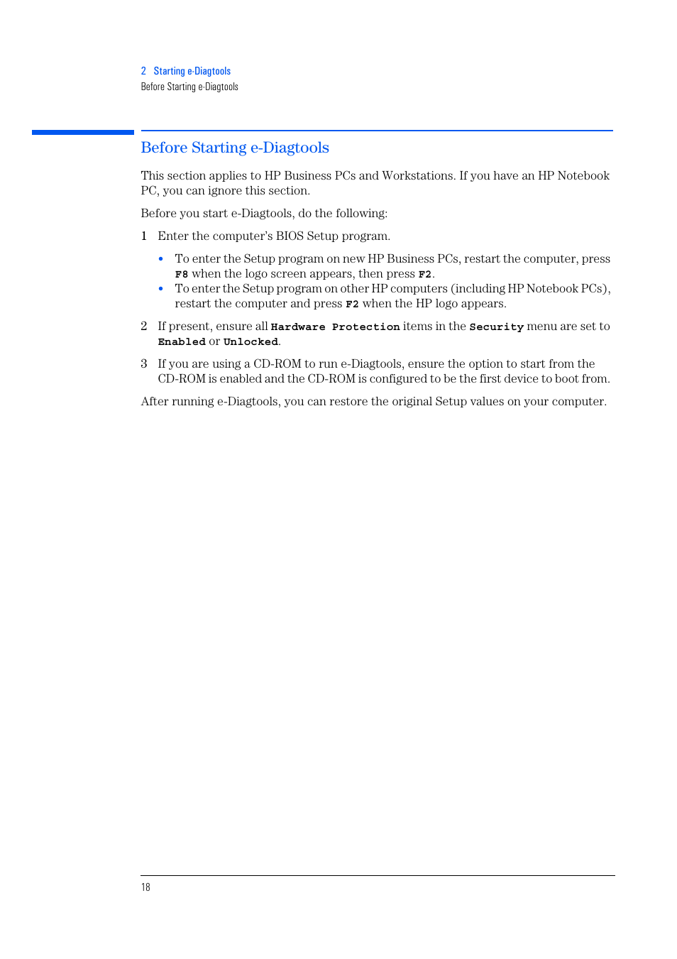 Before starting e-diagtools | HP e-PC c10s10 User Manual | Page 18 / 82