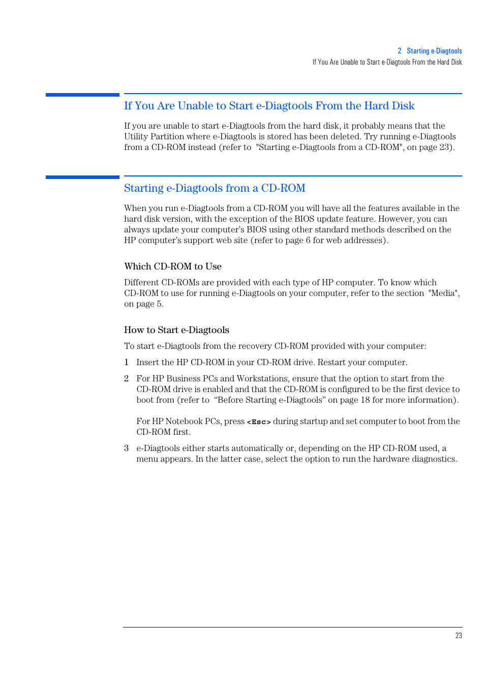 Starting e-diagtools from a cd-rom, Which cd-rom to use, How to start e-diagtools | HP e-PC c10s10 User Manual | Page 23 / 82