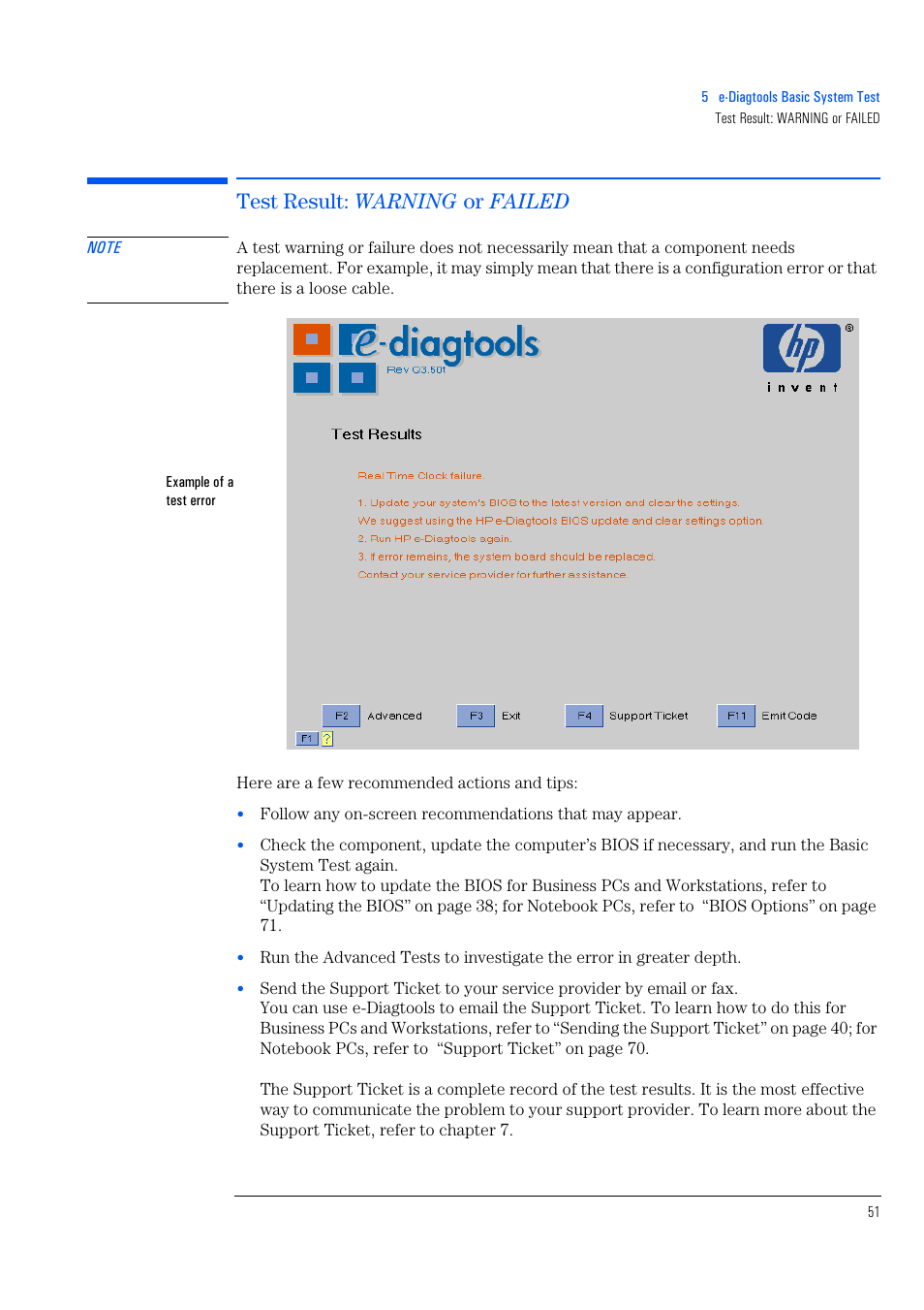 Test result: warning or failed | HP e-PC c10s10 User Manual | Page 51 / 82