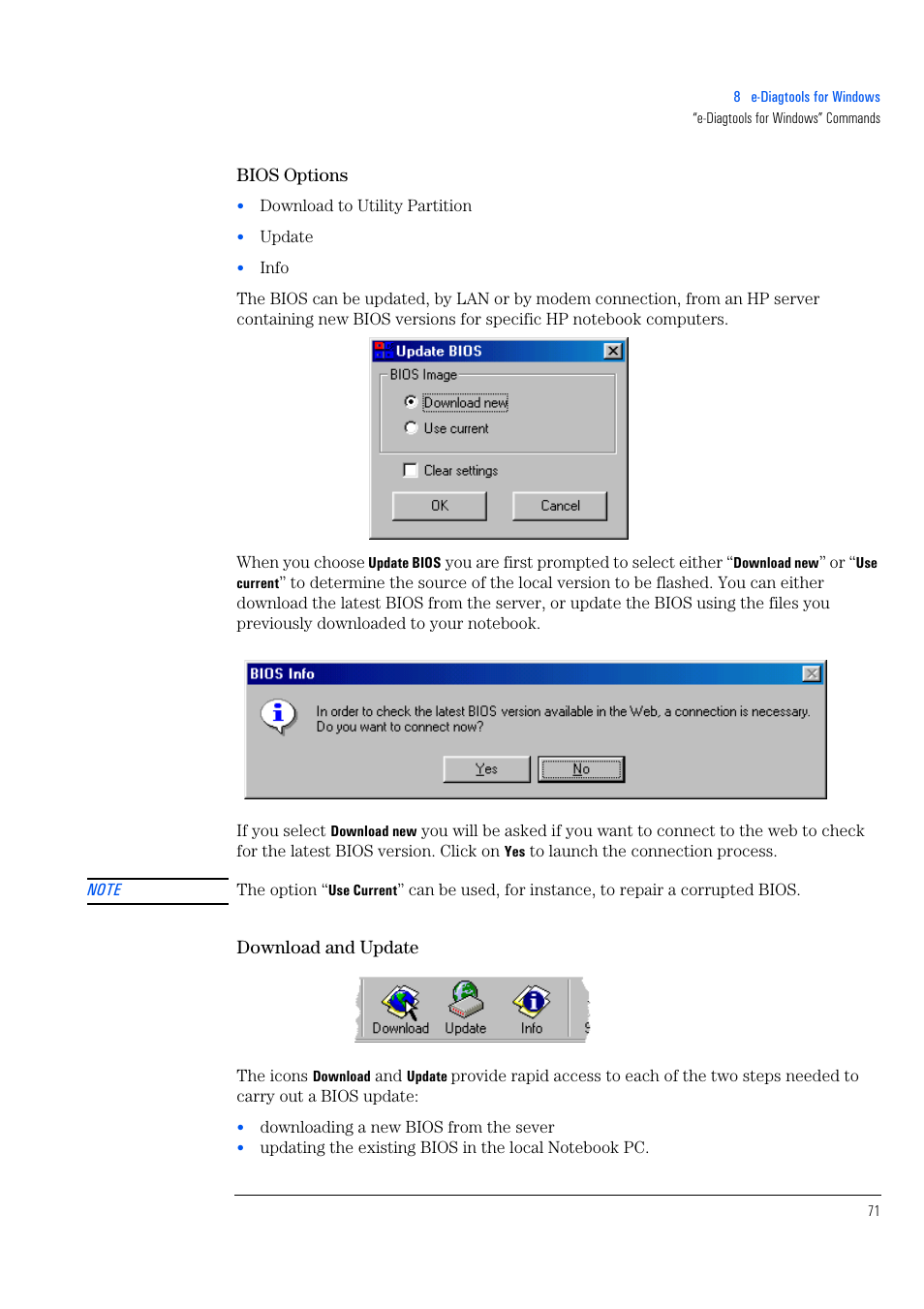 Bios options, Download and update | HP e-PC c10s10 User Manual | Page 71 / 82