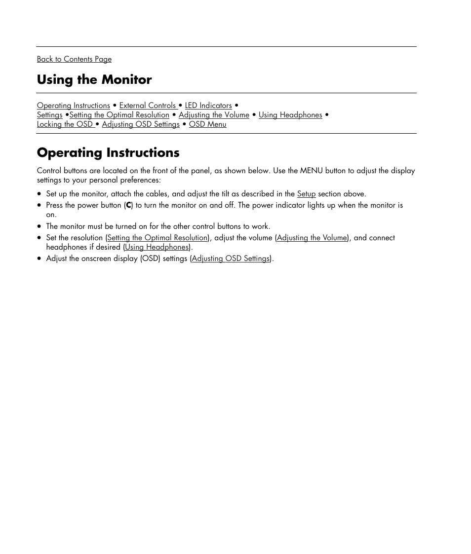 Using the monitor, Operating instructions | HP w19e 19 inch LCD Monitor User Manual | Page 12 / 32