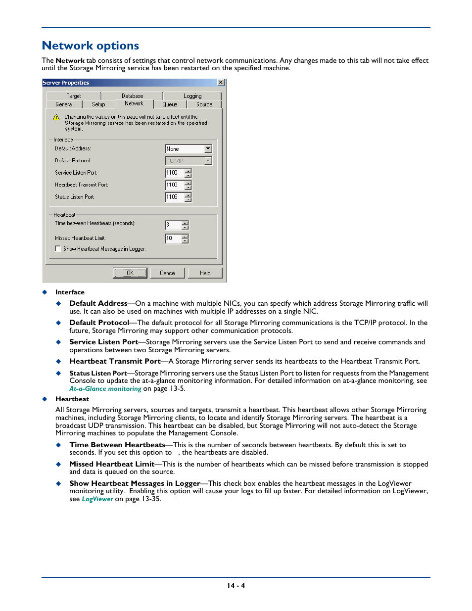 Network options, Network options -4 | HP Storage Mirroring Software User Manual | Page 230 / 339