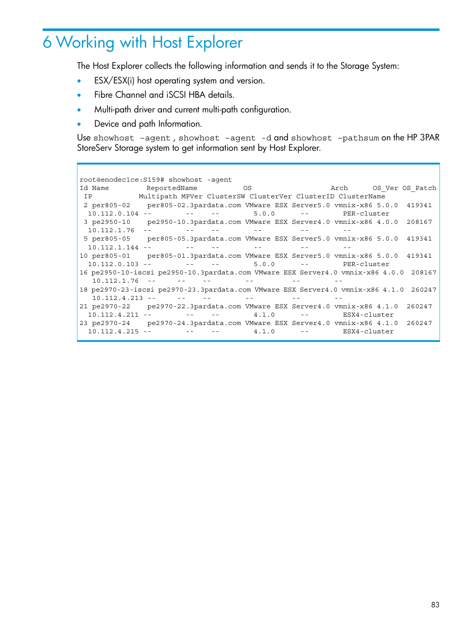 6 working with host explorer | HP 3PAR Application Software Suite for VMware User Manual | Page 83 / 126
