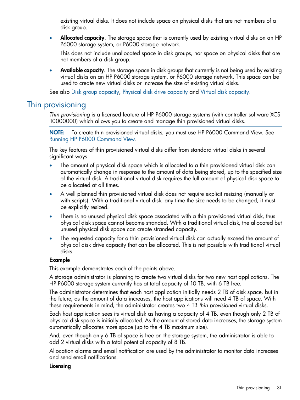 Thin provisioning | HP P6000 SmartStart Storage Software User Manual | Page 31 / 43