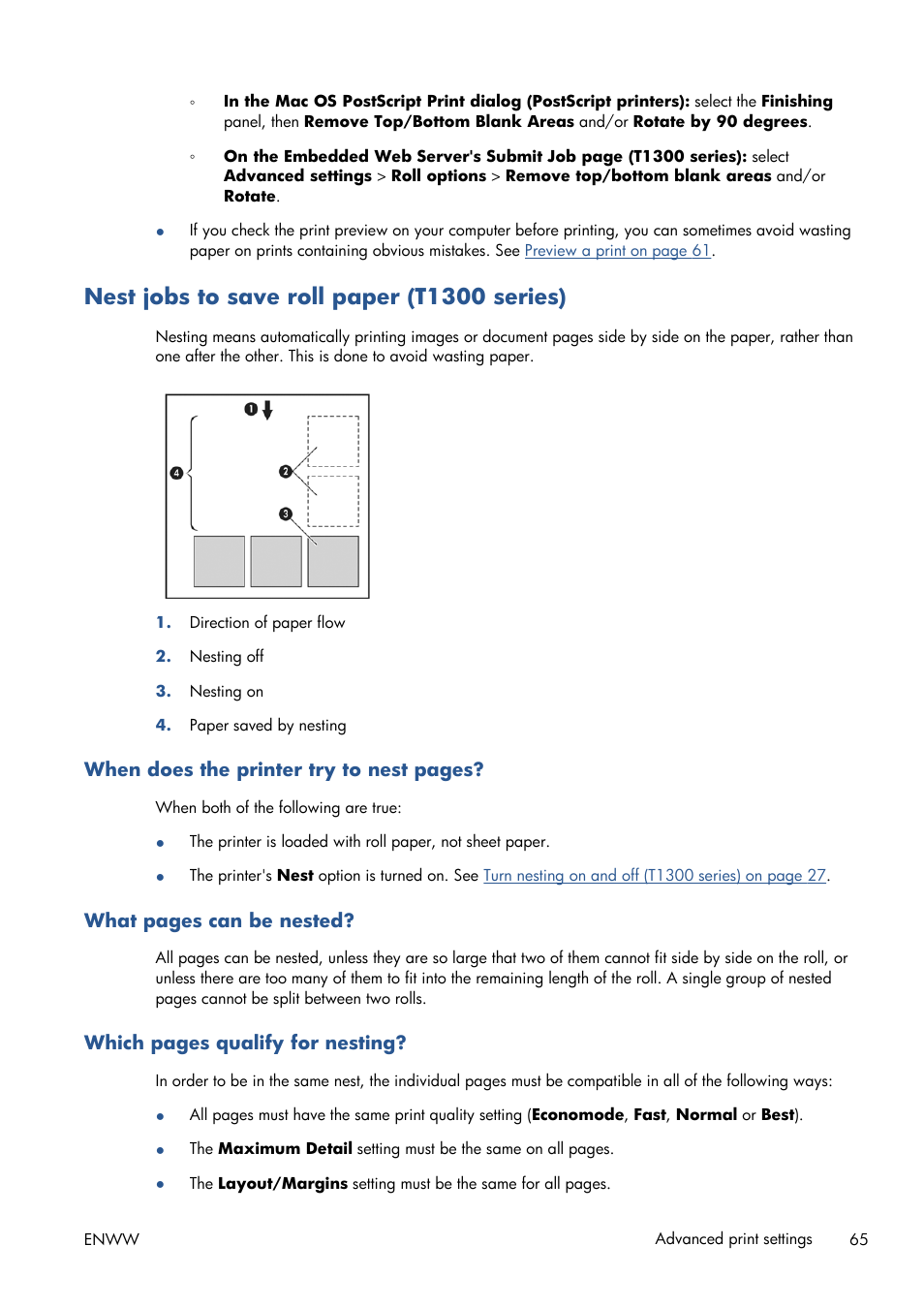 Nest jobs to save roll paper (t1300 series), Nest jobs to save roll, Bs (see | HP Designjet T1300 ePrinter User Manual | Page 73 / 224