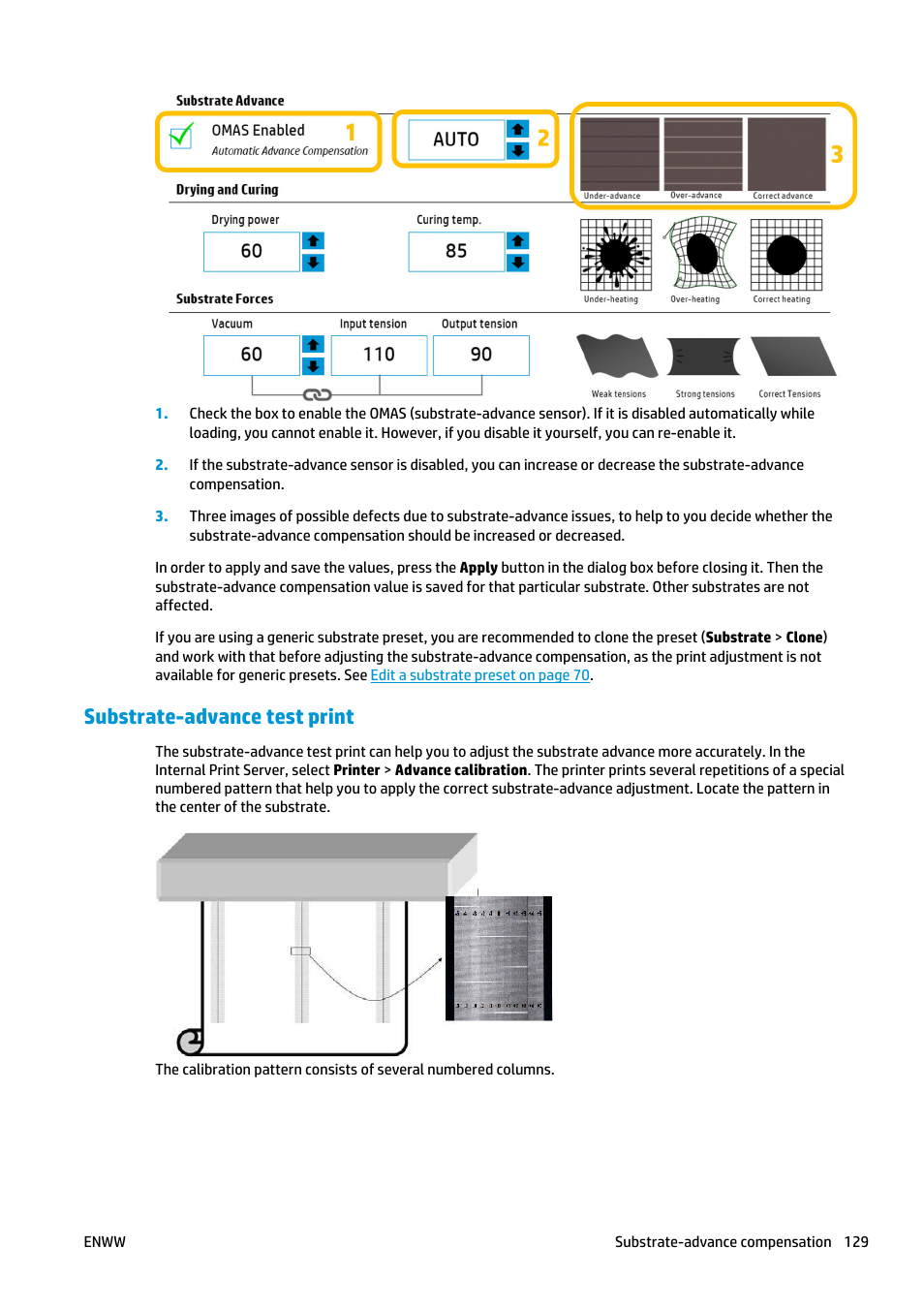 Substrate-advance test print | HP Latex 3000 Printer User Manual | Page 135 / 312