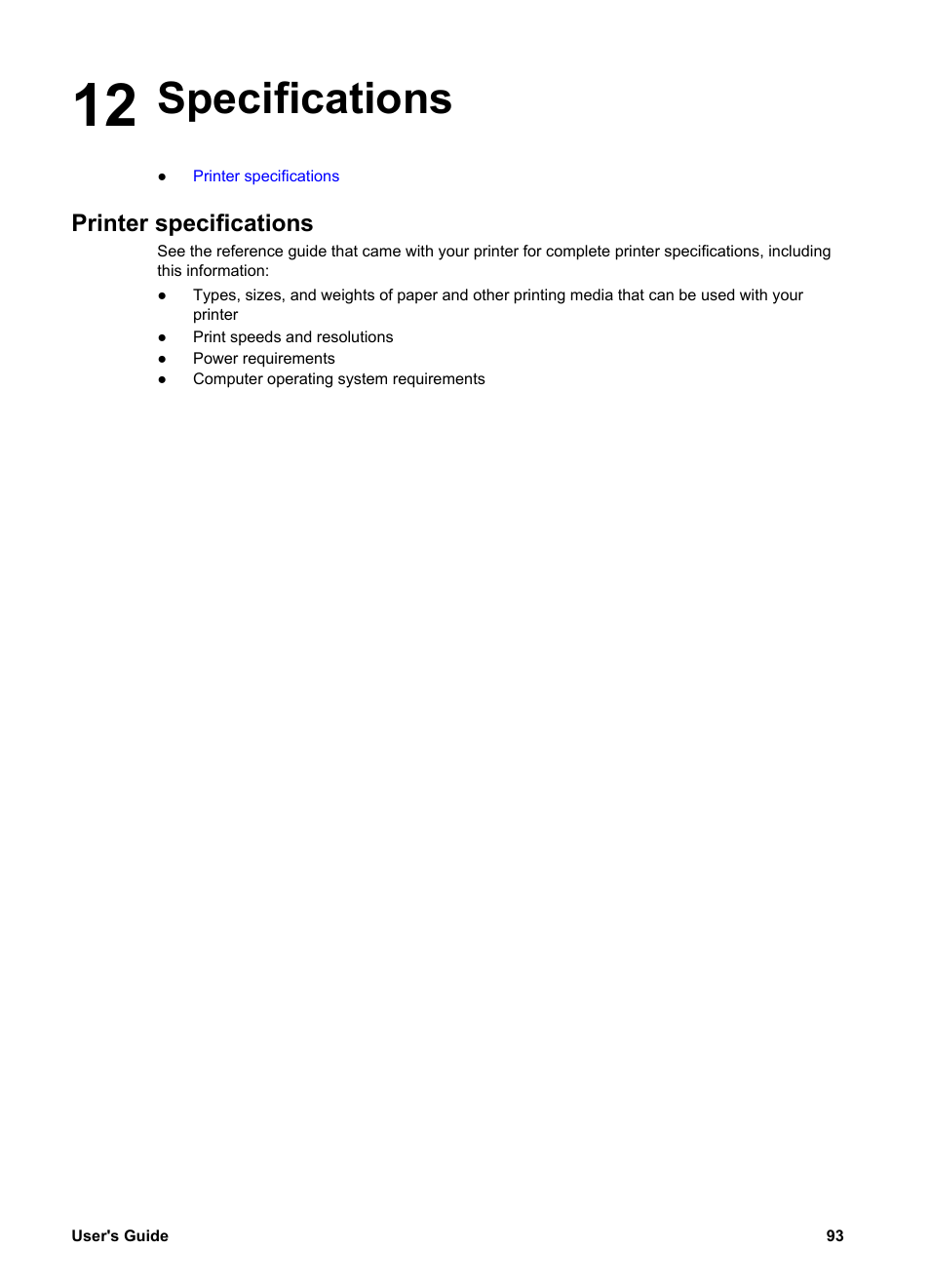 Specifications, Printer specifications, 12 specifications | HP Deskjet 5740 Color Inkjet Printer User Manual | Page 95 / 100