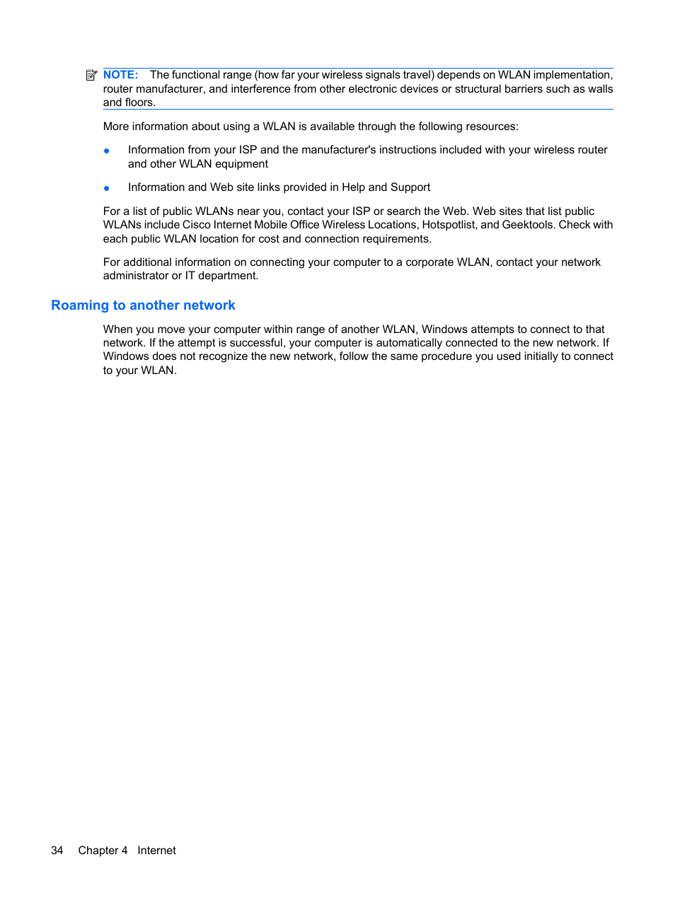 Roaming to another network | HP Mini 210-1020EH PC User Manual | Page 42 / 93