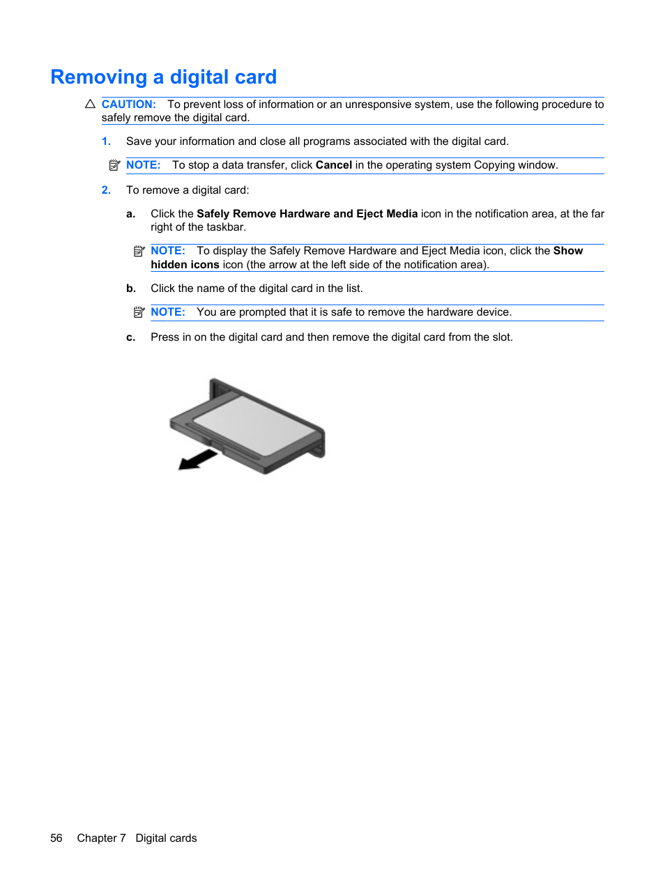 Removing a digital card | HP Mini 210-1020EH PC User Manual | Page 64 / 93