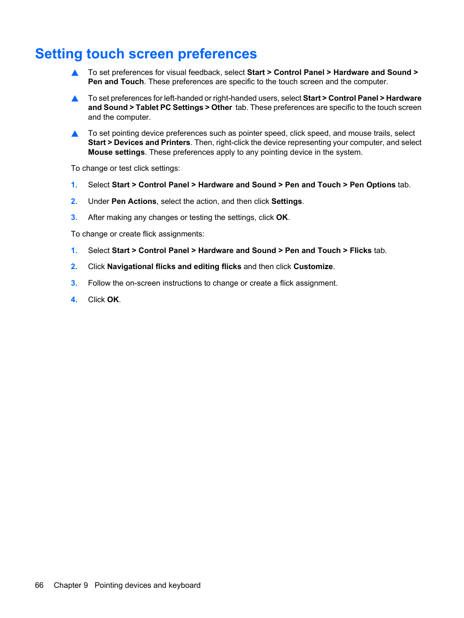Setting touch screen preferences | HP Mini 210-1020EH PC User Manual | Page 74 / 93