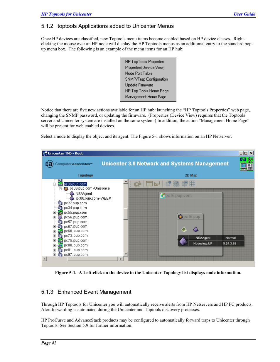Toptools applications added to unicenter menus, Enhanced event management | HP TopTools User Manual | Page 42 / 85