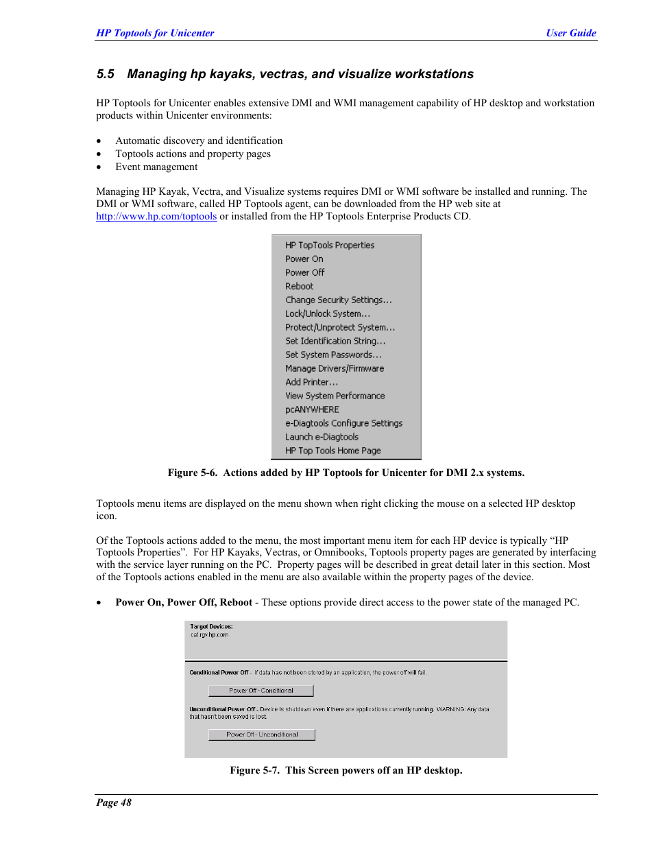 Anaging hp kayaks, Vectras, And visualize workstations | HP TopTools User Manual | Page 48 / 85