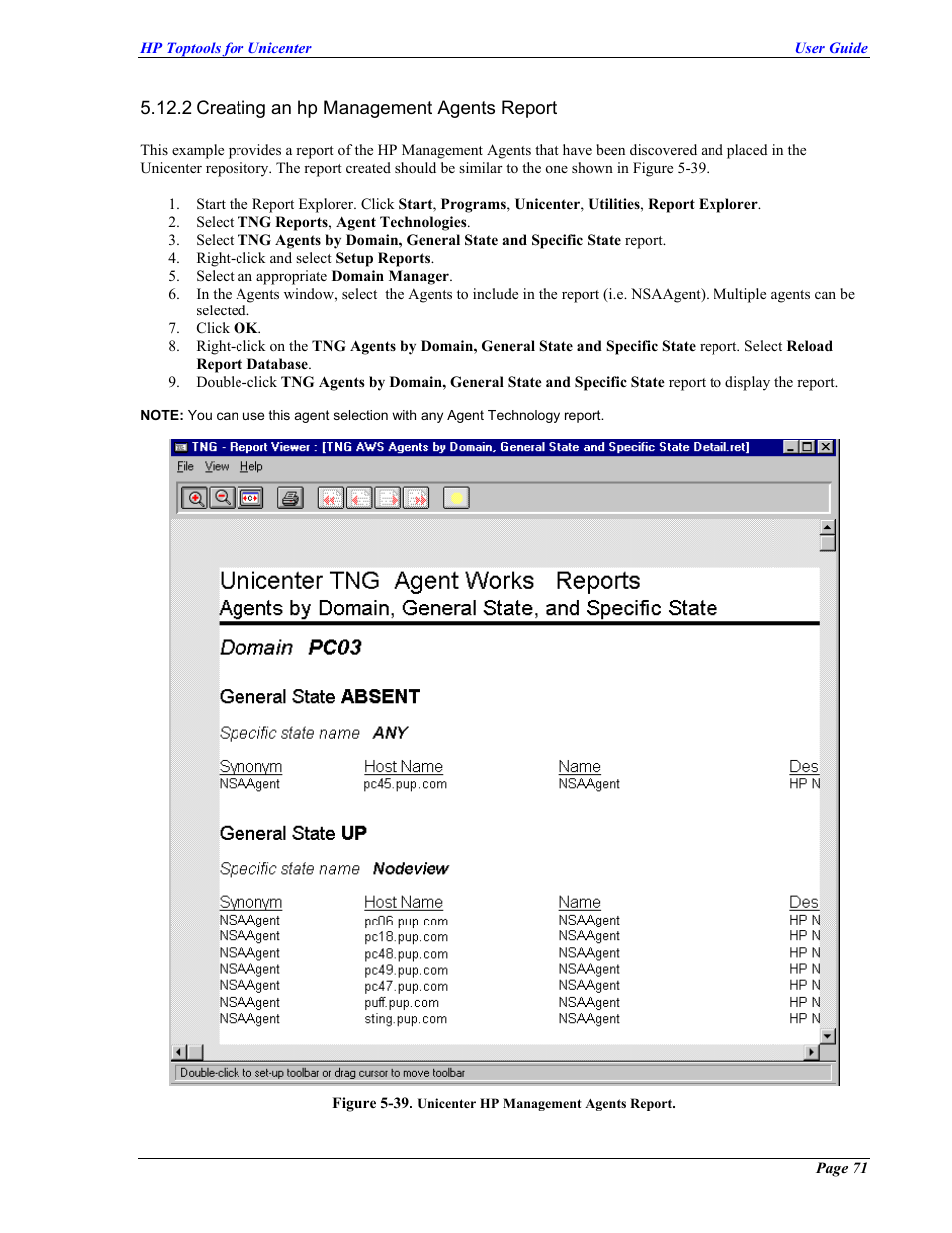 Creating an hp management agents report | HP TopTools User Manual | Page 71 / 85