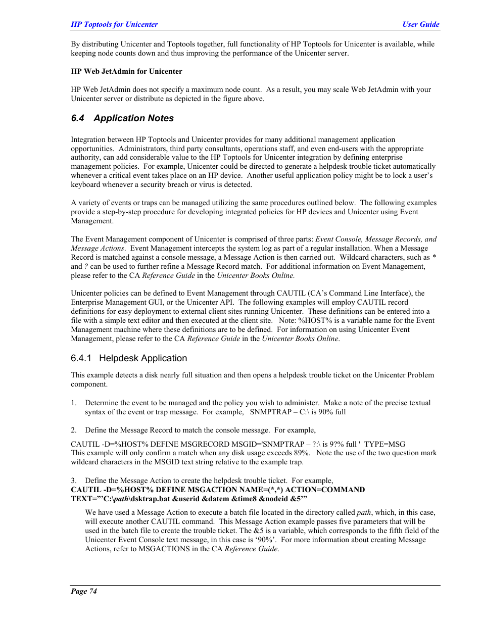 Application notes, Helpdesk application, Pplication | Otes | HP TopTools User Manual | Page 74 / 85