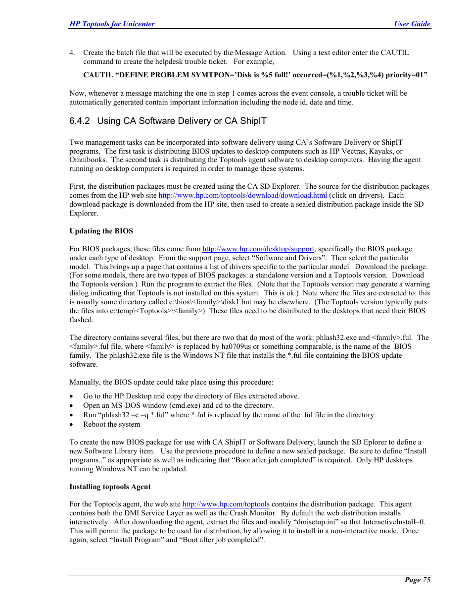 Using ca software delivery or ca shipit | HP TopTools User Manual | Page 75 / 85