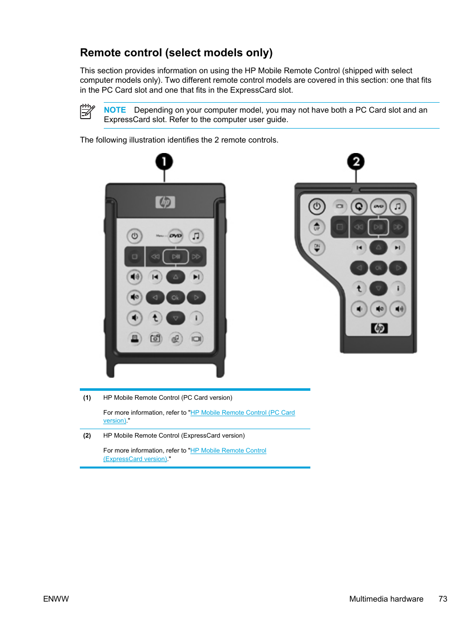 Remote control (select models only) | HP Pavilion dv5221tx Notebook PC User Manual | Page 83 / 184