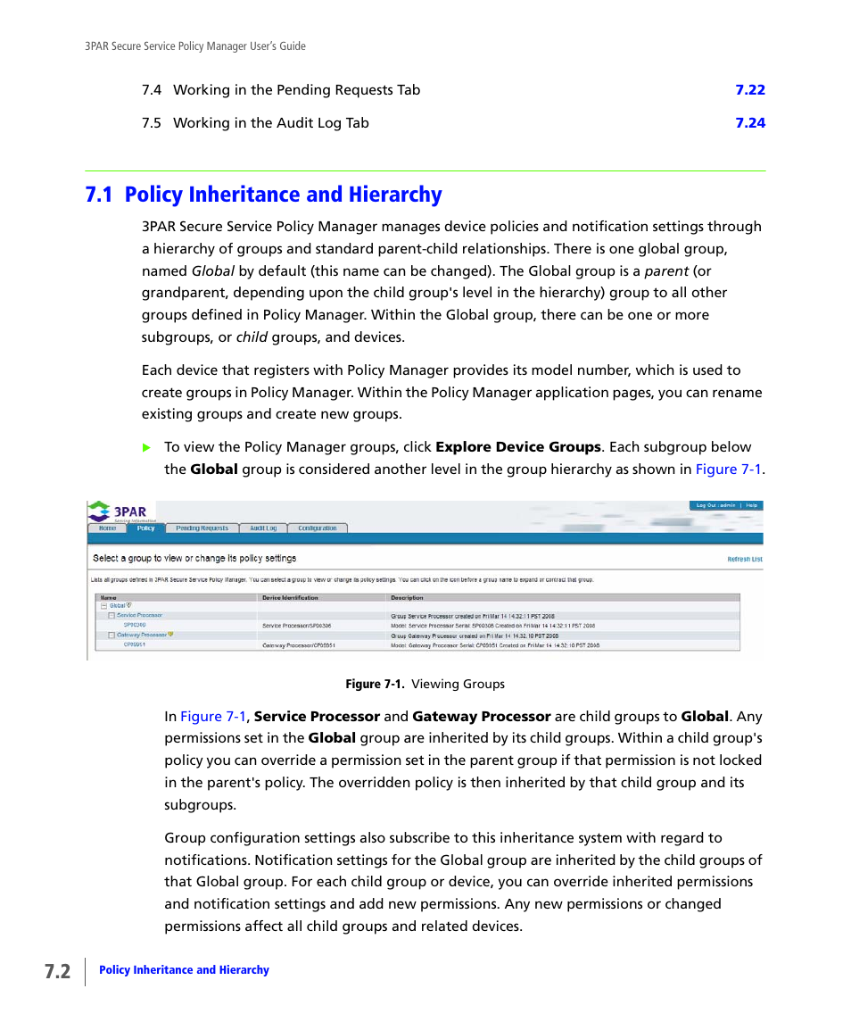 1 policy inheritance and hierarchy, Policy inheritance and hierarchy | HP 3PAR Service Processors User Manual | Page 46 / 78