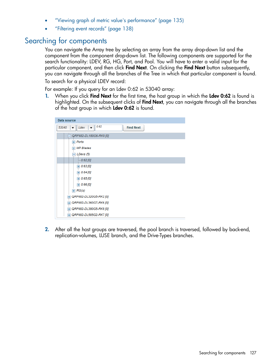 Searching for components | HP XP Performance Advisor Software User Manual | Page 127 / 417