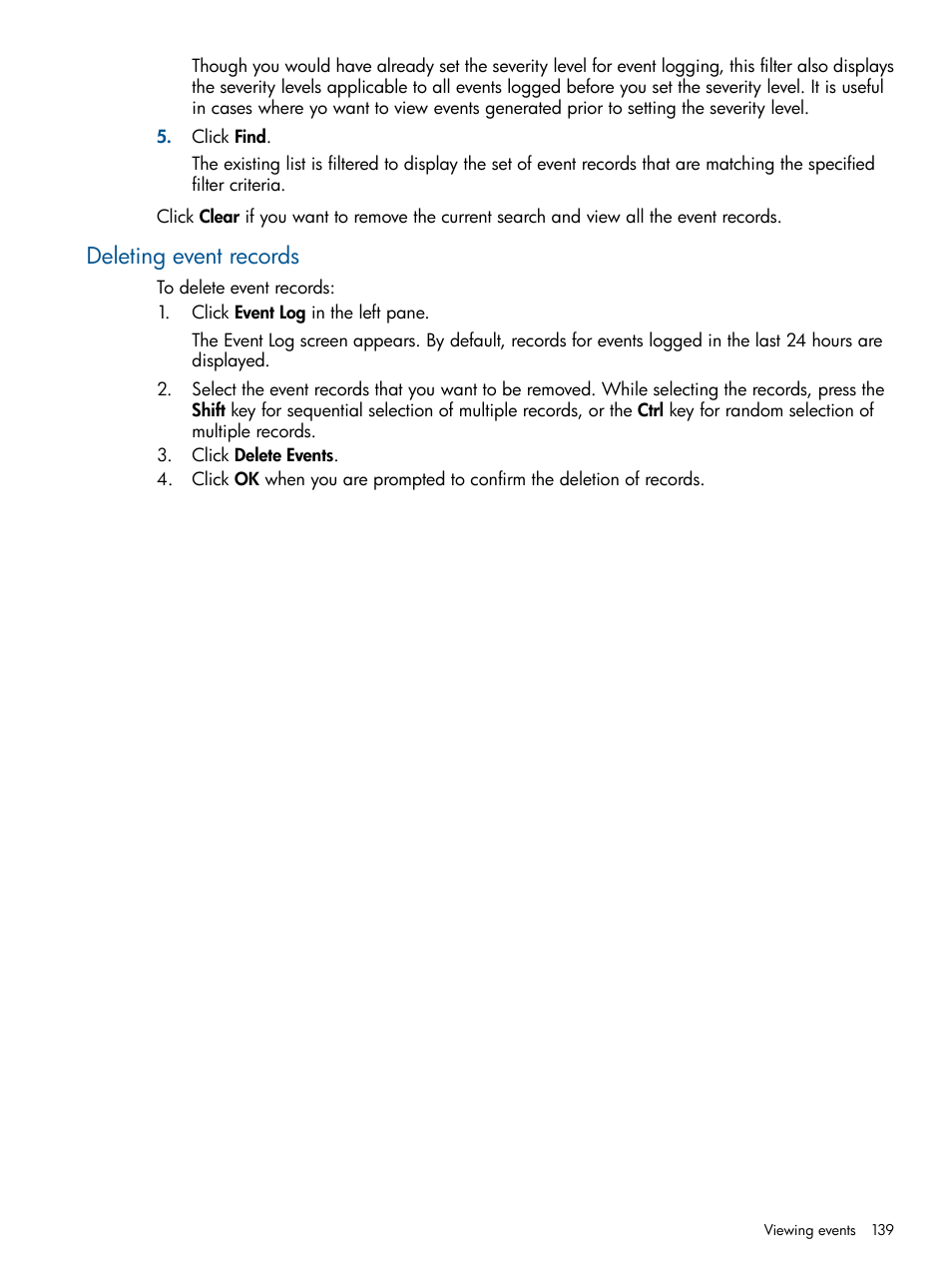 Deleting event records | HP XP Performance Advisor Software User Manual | Page 139 / 417