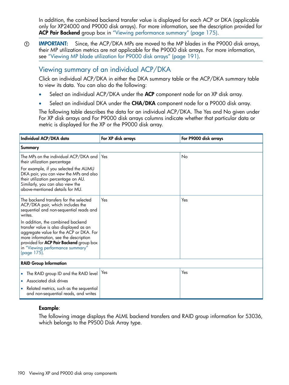 Viewing summary of an individual acp/dka | HP XP Performance Advisor Software User Manual | Page 190 / 417
