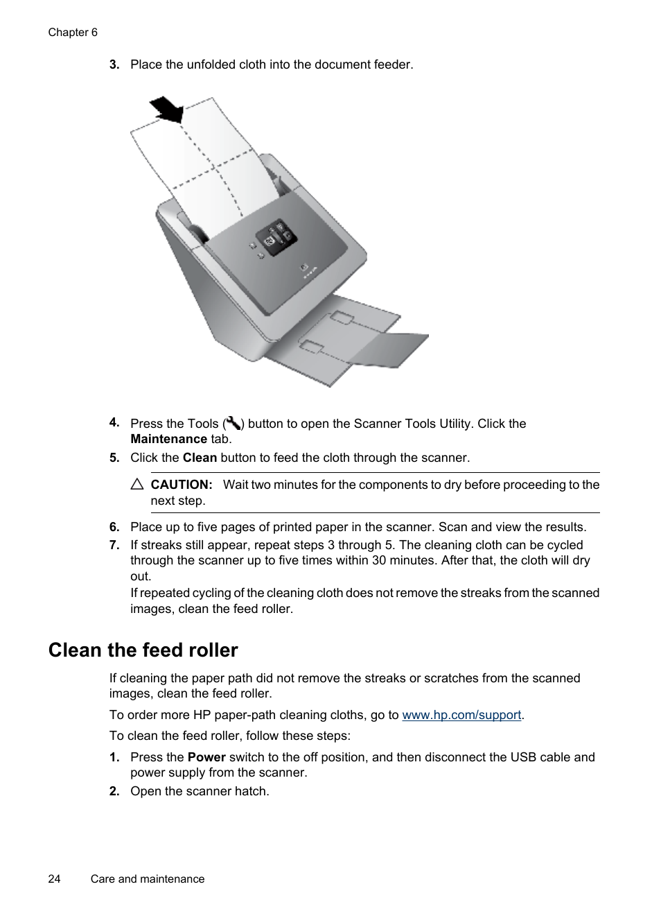 Clean the feed roller | HP Scanjet N7710 Document Sheet-feed Scanner User Manual | Page 26 / 42