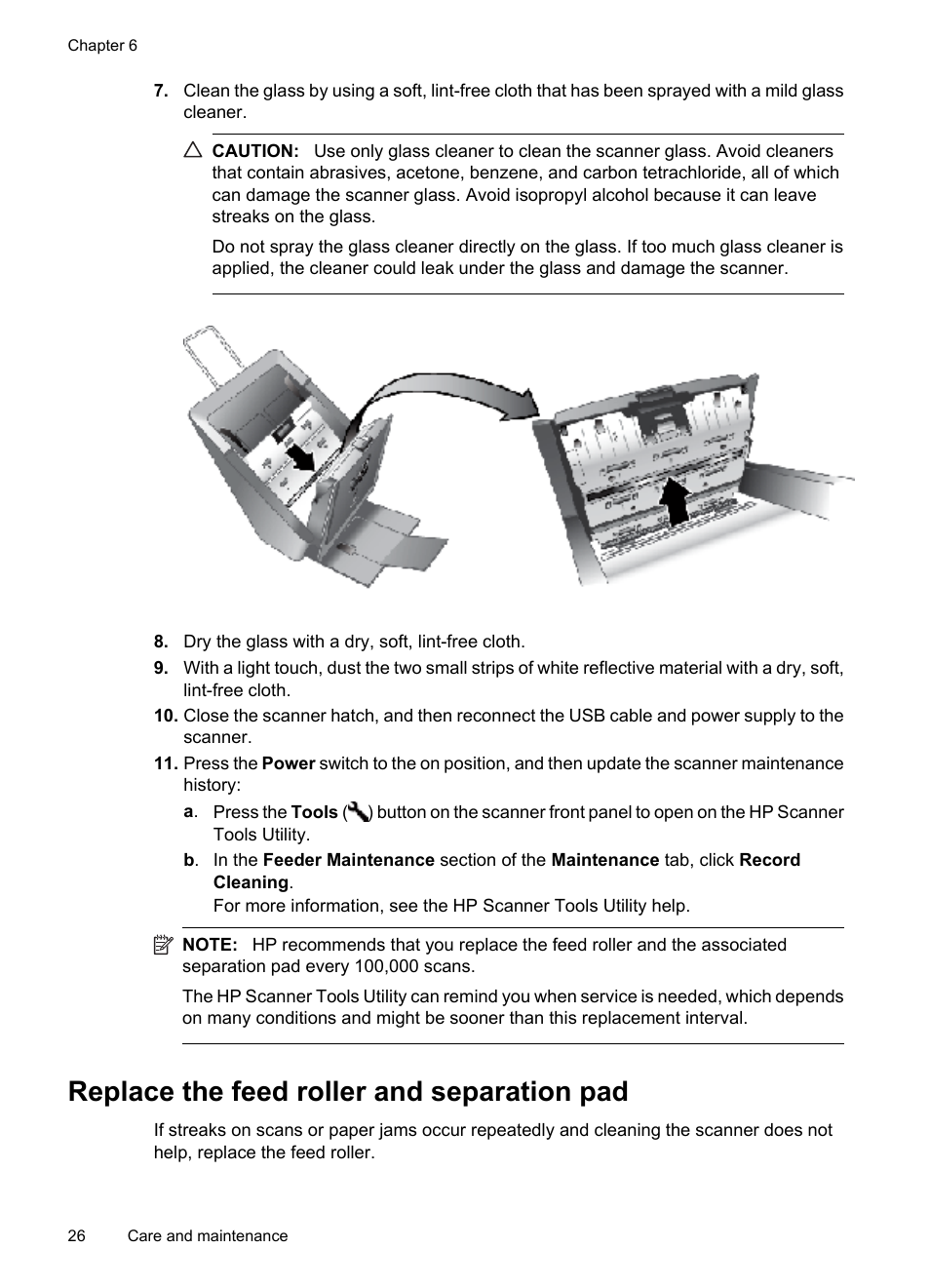Replace the feed roller and separation pad | HP Scanjet N7710 Document Sheet-feed Scanner User Manual | Page 28 / 42