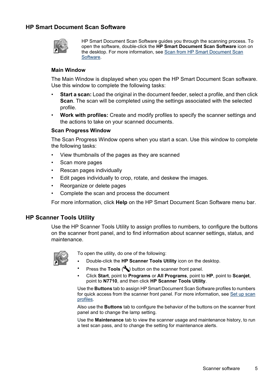 Hp smart document scan software, Hp scanner tools utility | HP Scanjet N7710 Document Sheet-feed Scanner User Manual | Page 7 / 42
