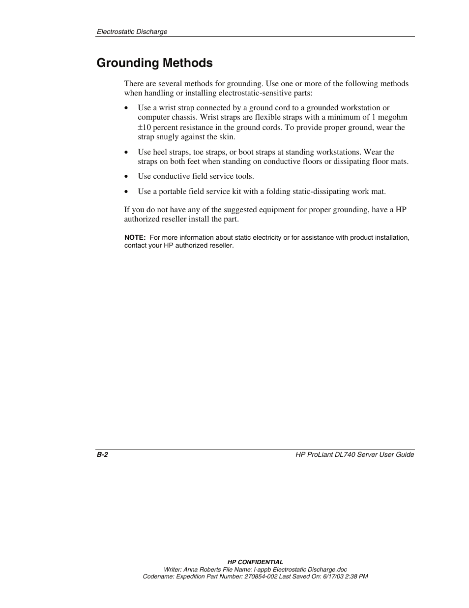 Grounding methods | HP ProLiant DL740 Server User Manual | Page 231 / 277