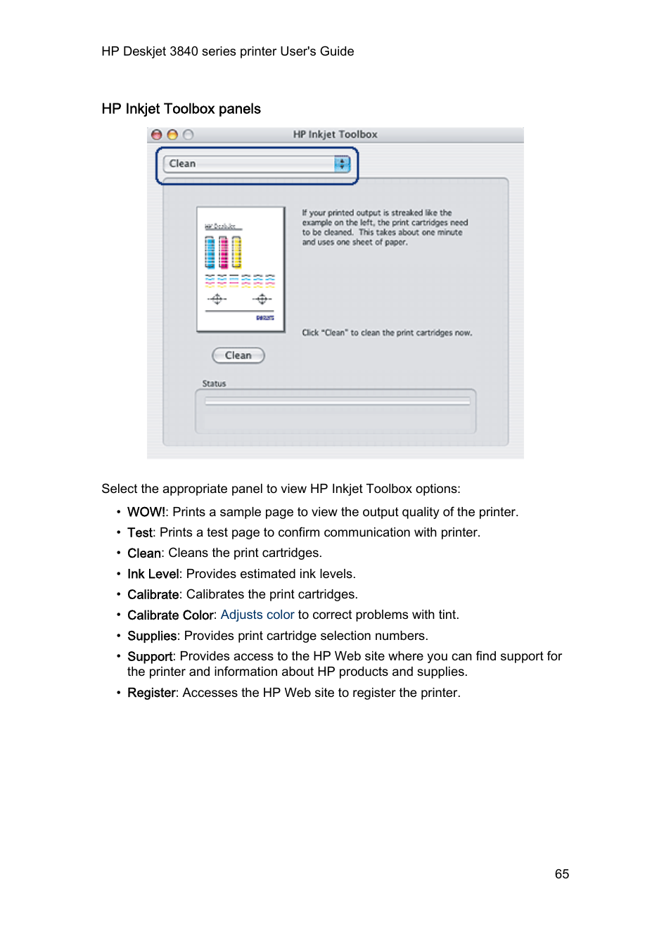 Hp inkjet toolbox panels | HP Deskjet 3848 Color Inkjet Printer User Manual | Page 65 / 91
