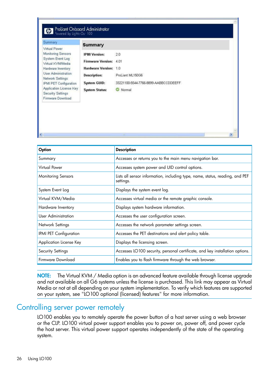 Controlling server power remotely | HP Lights-Out 100 Remote Management User Manual | Page 26 / 60