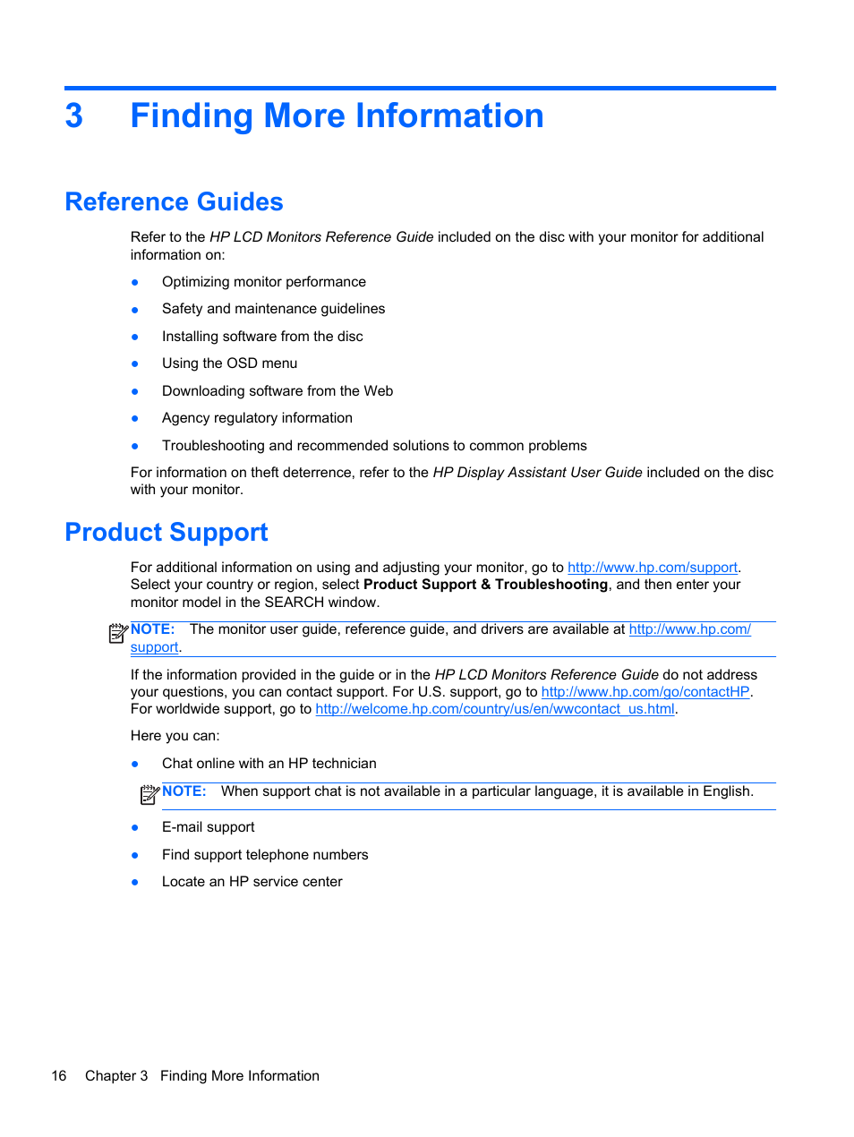 Finding more information, Reference guides, Product support | 3 finding more information, Reference guides product support, 3finding more information | HP EliteDisplay E241i 24-in IPS LED Backlit Monitor User Manual | Page 22 / 34