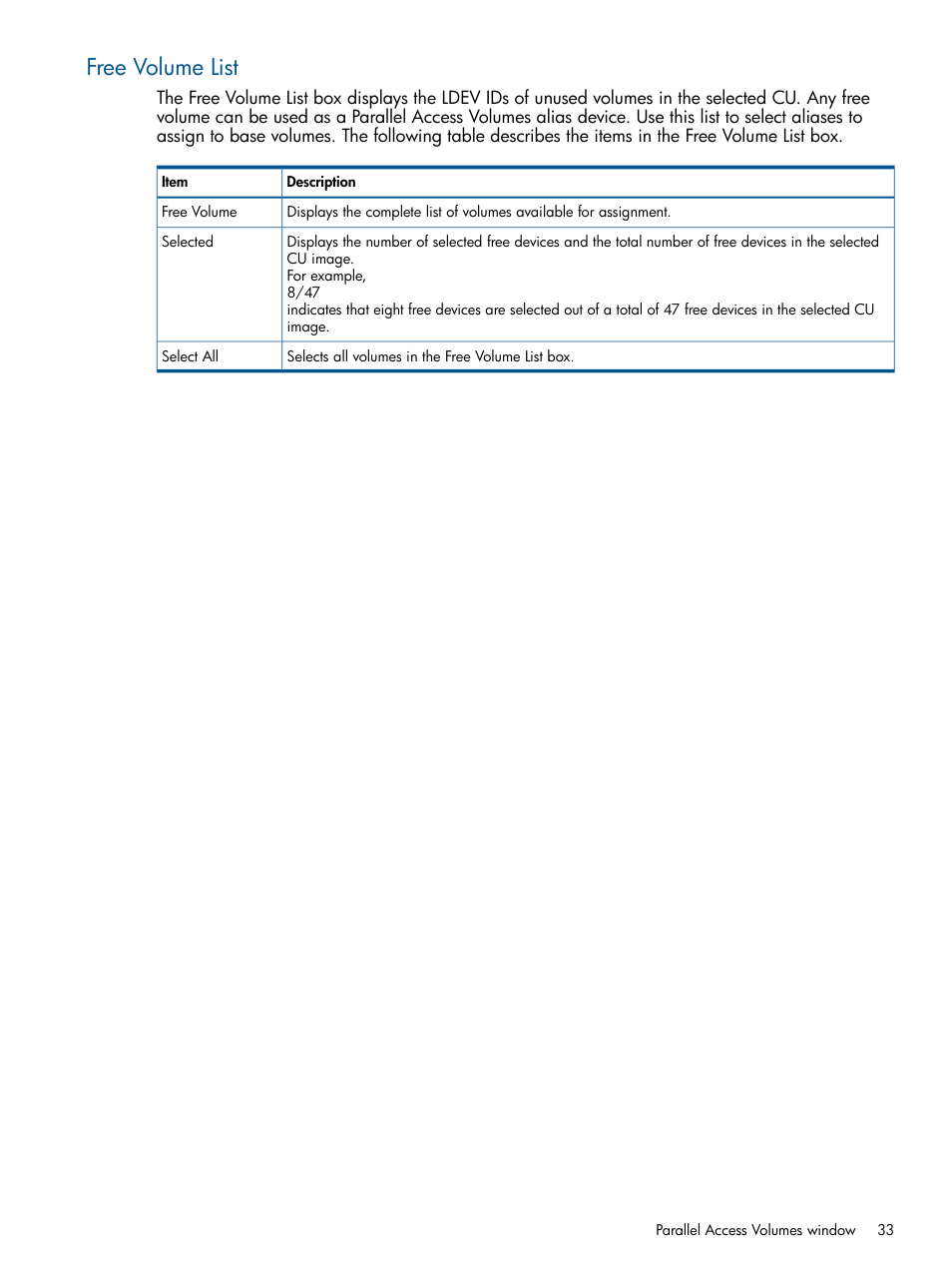 Free volume list | HP XP P9000 for Compatible PAV Software Licenses User Manual | Page 33 / 36