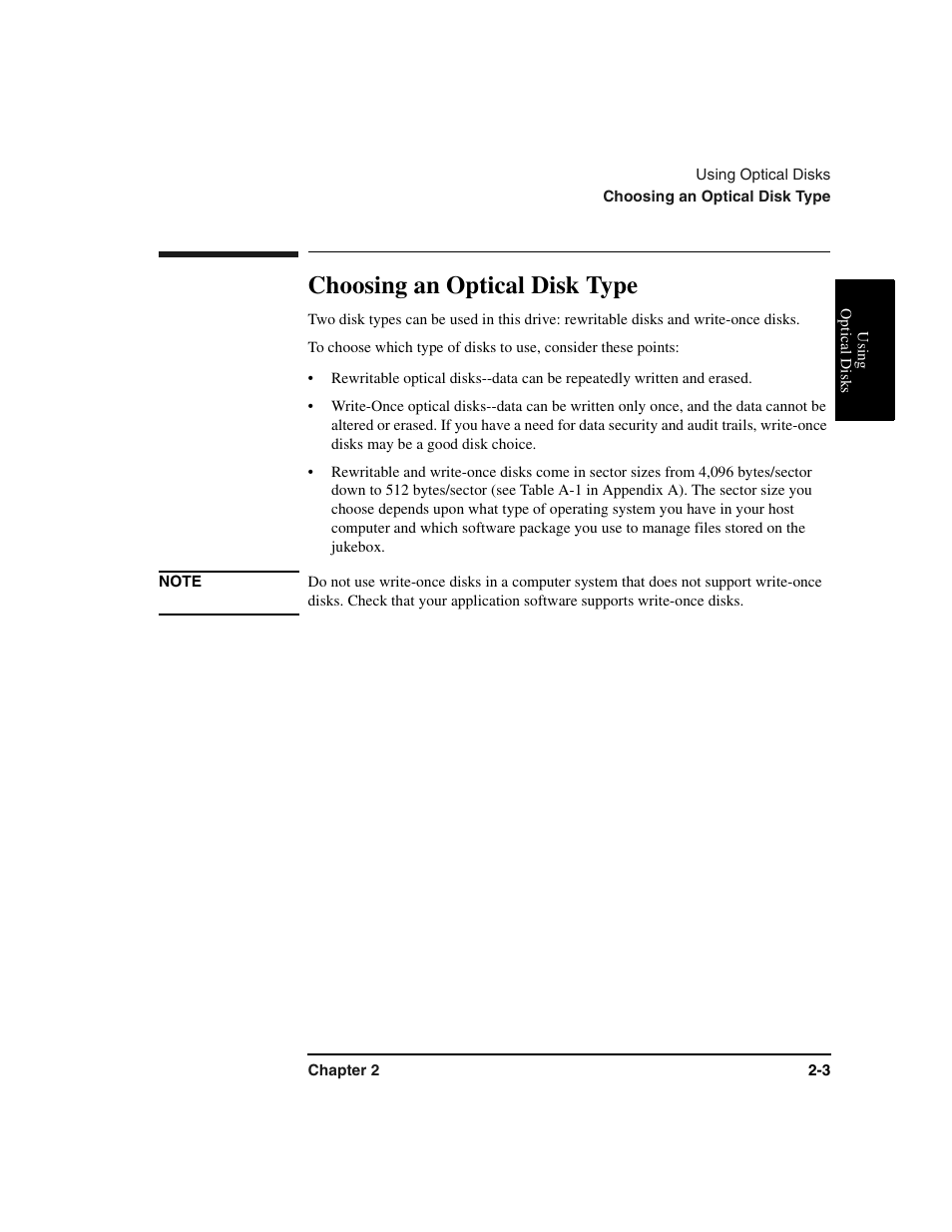Choosing an optical disk type, Choosing an optical disk type -3 | HP Optical Jukeboxes User Manual | Page 31 / 77