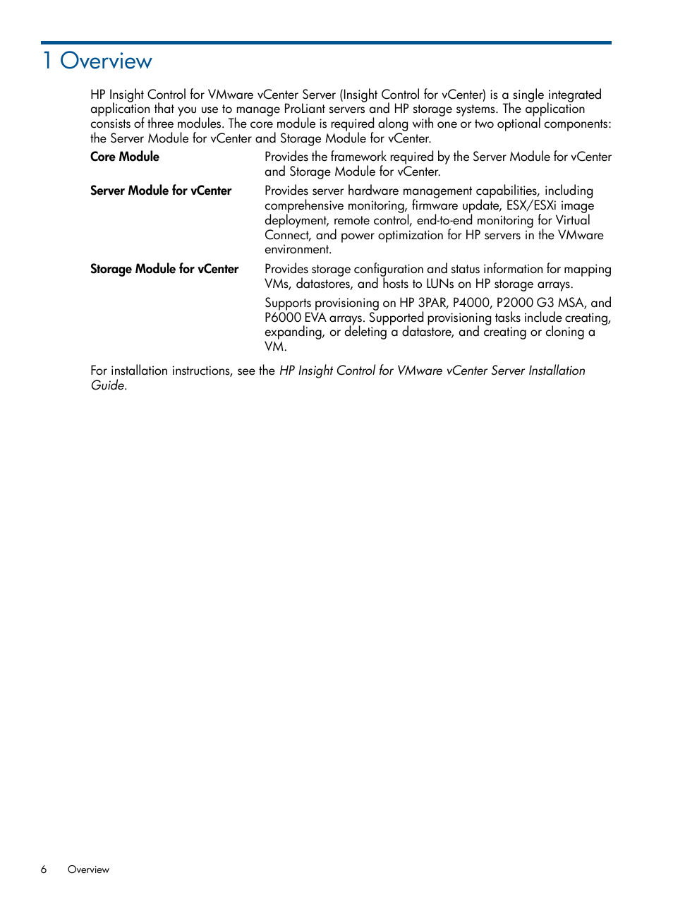 1 overview | HP OneView for VMware vCenter User Manual | Page 6 / 107