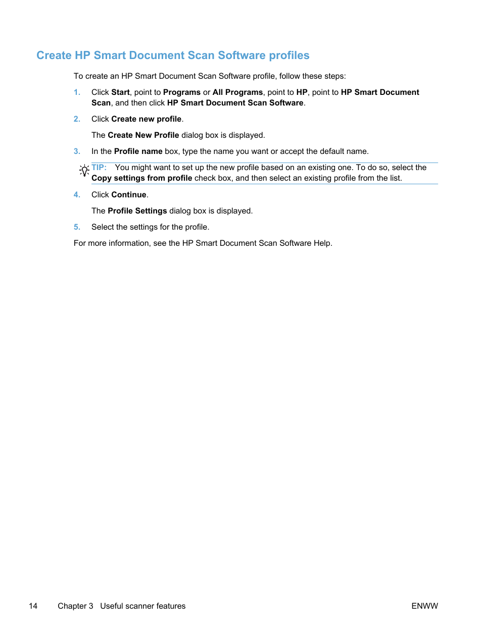 Create hp smart document scan software profiles | HP Scanjet Enterprise 7500 Flatbed Scanner User Manual | Page 20 / 62