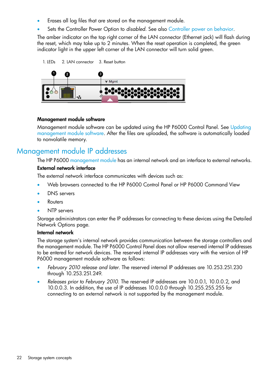 Management module ip addresses | HP P6000 Command View Software User Manual | Page 22 / 29