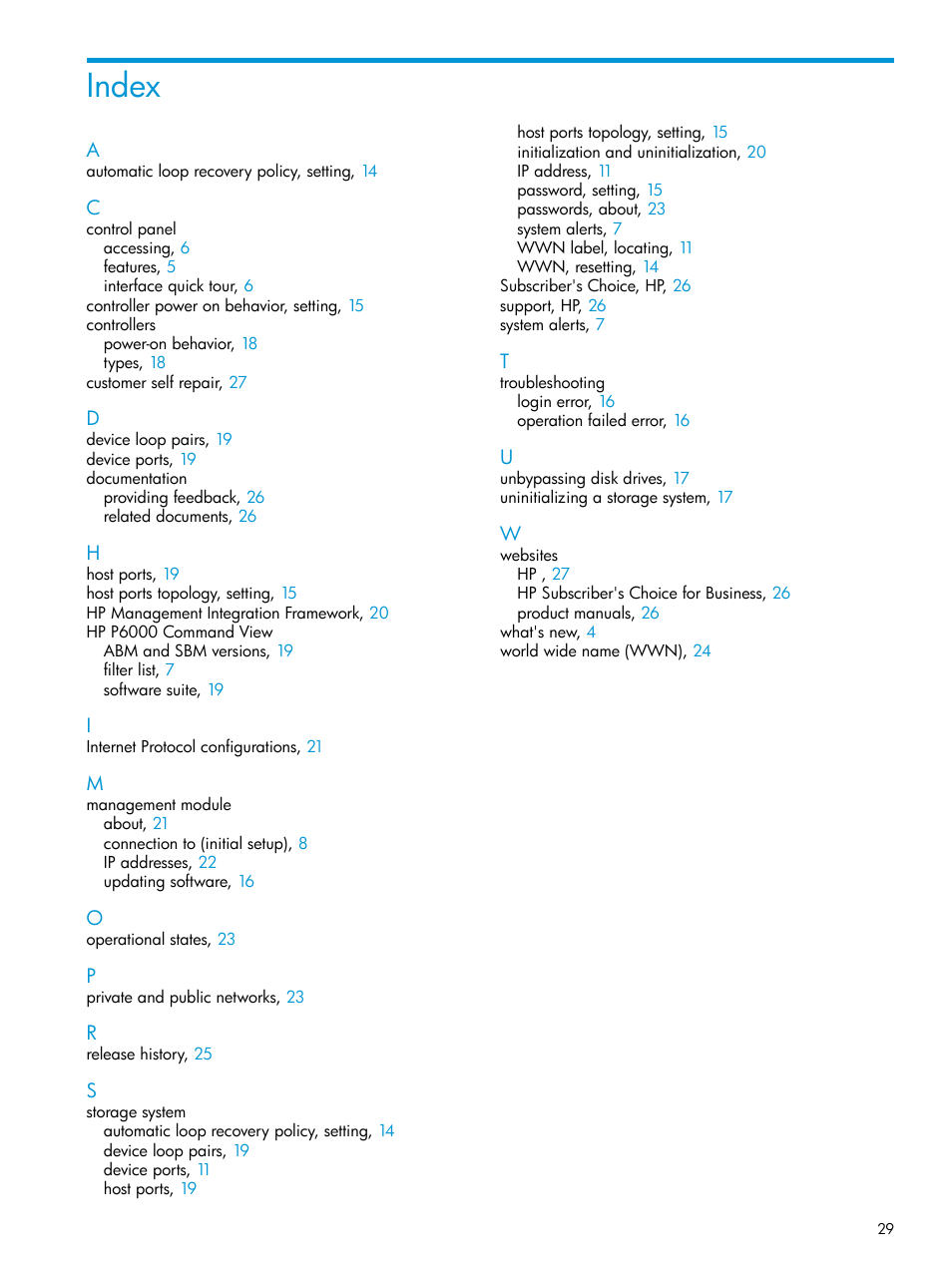 Index | HP P6000 Command View Software User Manual | Page 29 / 29