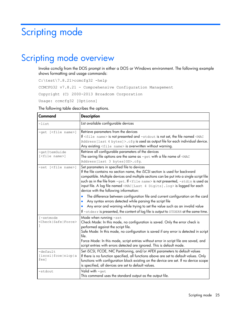 Scripting mode, Scripting mode overview | HP Ethernet 10Gb 2-port 530T Adapter User Manual | Page 25 / 43
