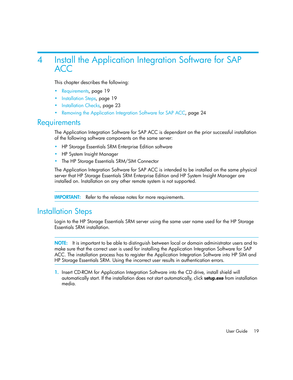 Requirements, Installation steps | HP Storage Essentials Standard Edition SRM Software User Manual | Page 33 / 90