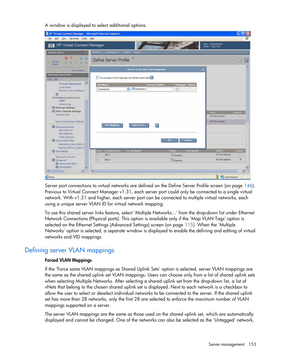 Defining server vlan mappings | HP Virtual Connect 1.10Gb-F Ethernet Module for c-Class BladeSystem User Manual | Page 153 / 242