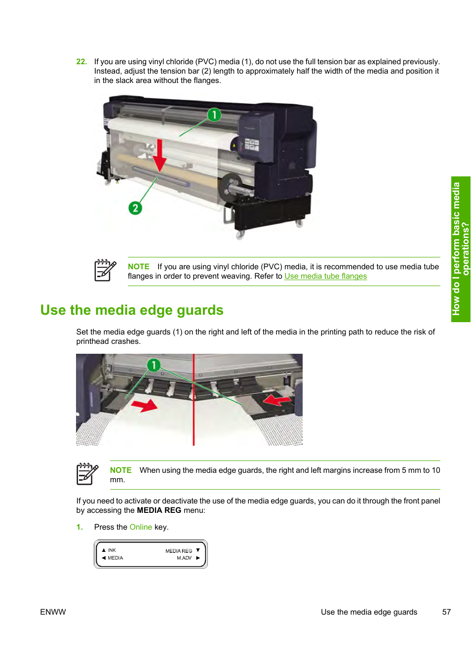 Use the media edge guards | HP Designjet 10000s Printer series User Manual | Page 67 / 330