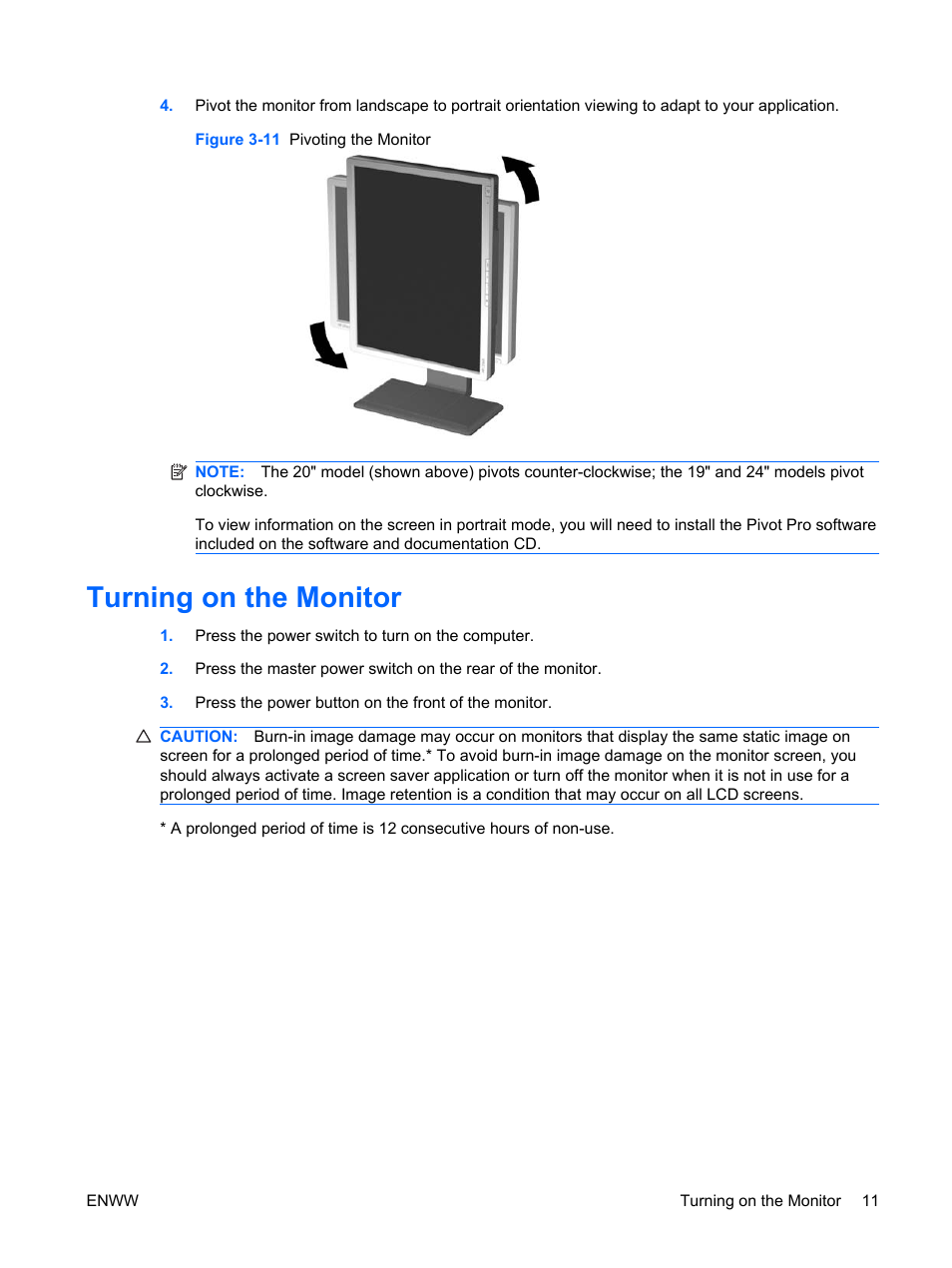 Turning on the monitor | HP LP2065 20-inch LCD Monitor User Manual | Page 19 / 51