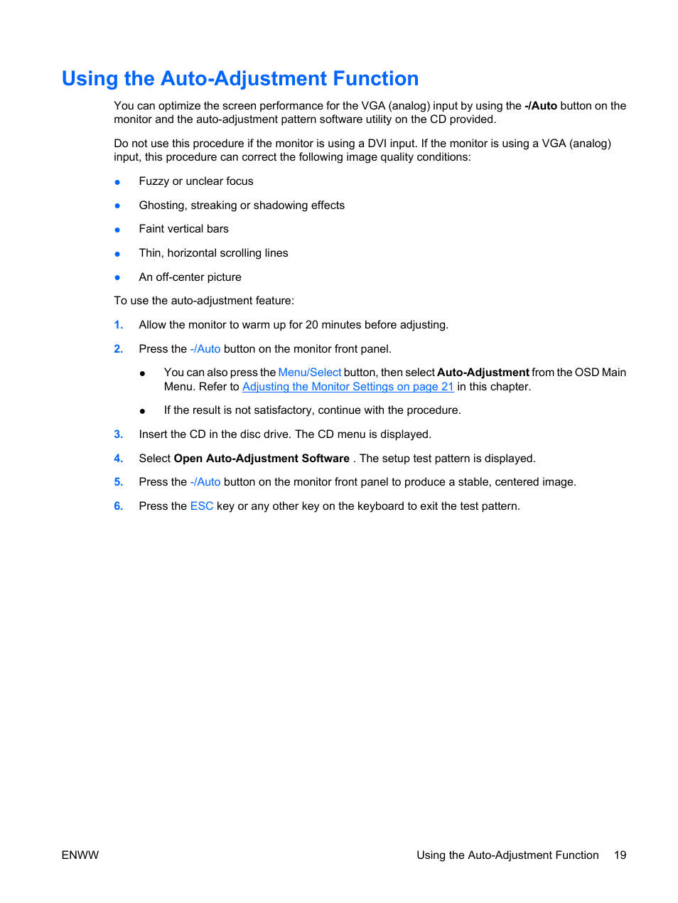 Using the auto-adjustment function | HP LP2065 20-inch LCD Monitor User Manual | Page 27 / 51